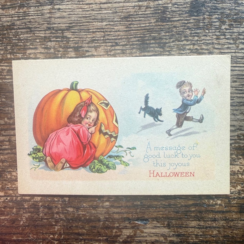 HBG Antique Halloween Postcards Set of 3 Multicolor Excellent Jack O Lantern Cat - Picture 5 of 7